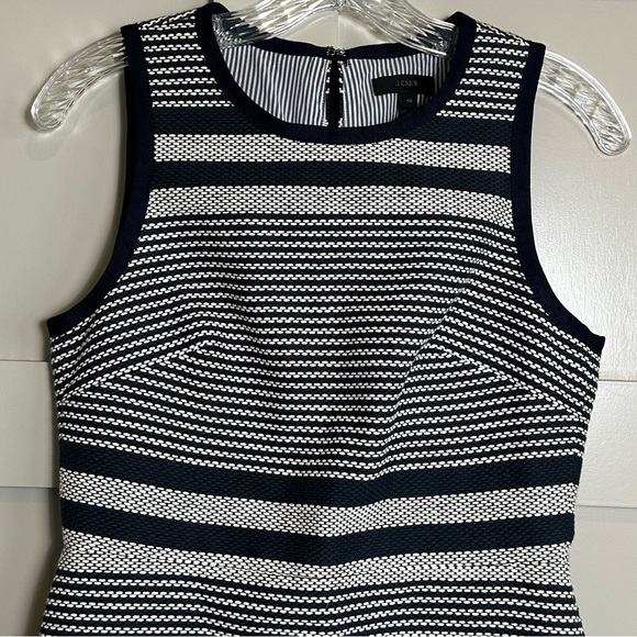 J Crew Sheath Dress Woven Striped Navy White Tweed Indigo Blue Bow Lined Sz 4P - Picture 2 of 11